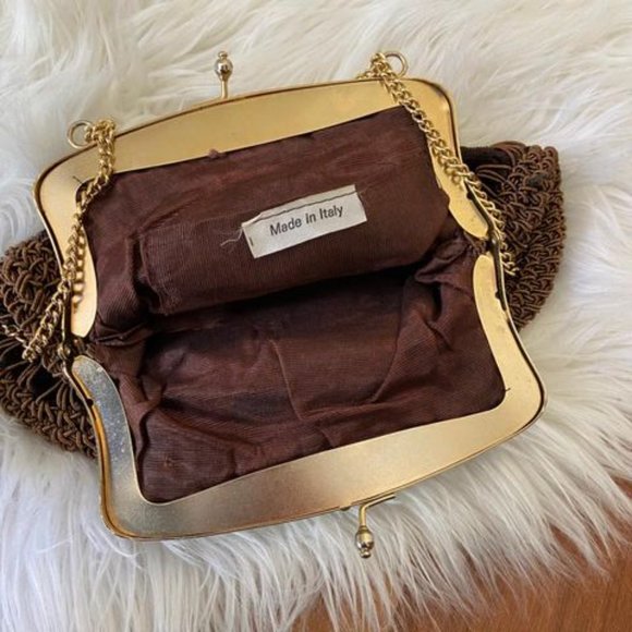 Vintage Brown Velvet Purse with Gold Clasp and Chains - Picture 5 of 9